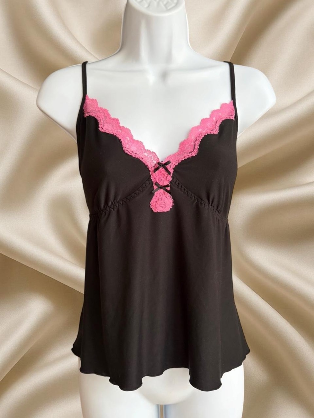 Women’s Black Camisole with Pink Lace Trim